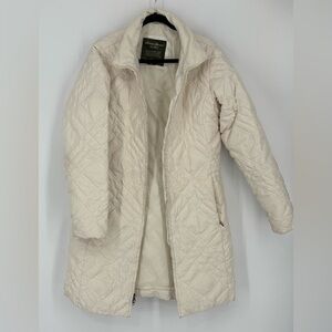 Eddie Bauer Women's Cream Down Quilted Puffer Coat Size Large. Thigh Length.